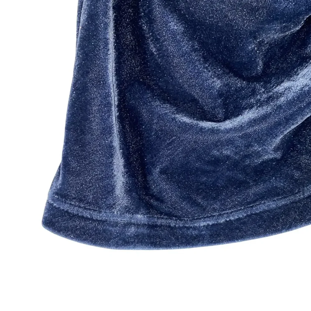 Free People Velvet Top Blue Ruched Puff Sleeve V-Neck Womens M